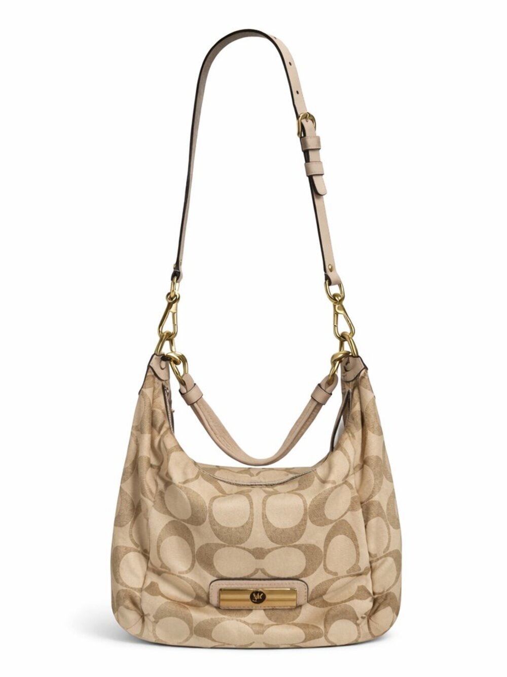 Coach Signature Beige/Gold Canvas Shoulder Bag/Crossbody Bag/Gold Hardware